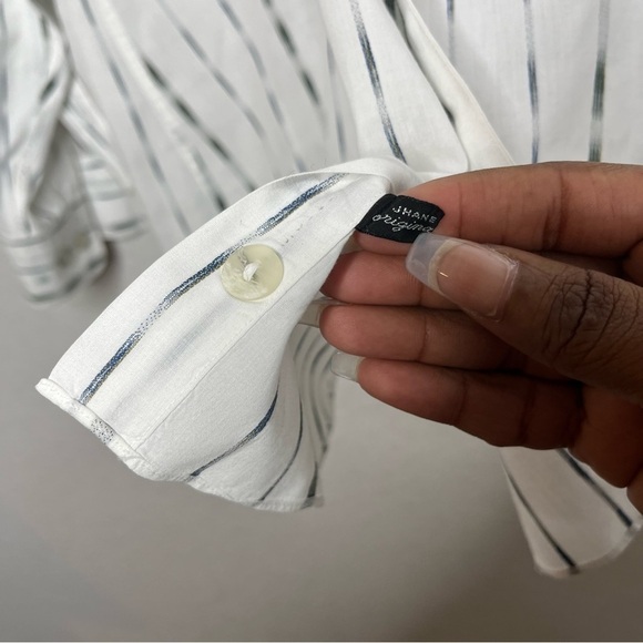 Jhane Barnes Men Dress Shirt 16.5" / 33-34 White Ombre Gray Stripe Large - Picture 12 of 12